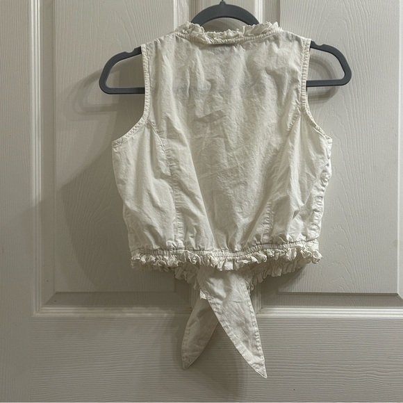 Vintage White Sleeveless Tie-Front Button Vest - Picture 2 of 5